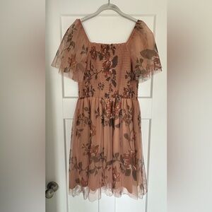 Floral Dress with Tulle Sleeves